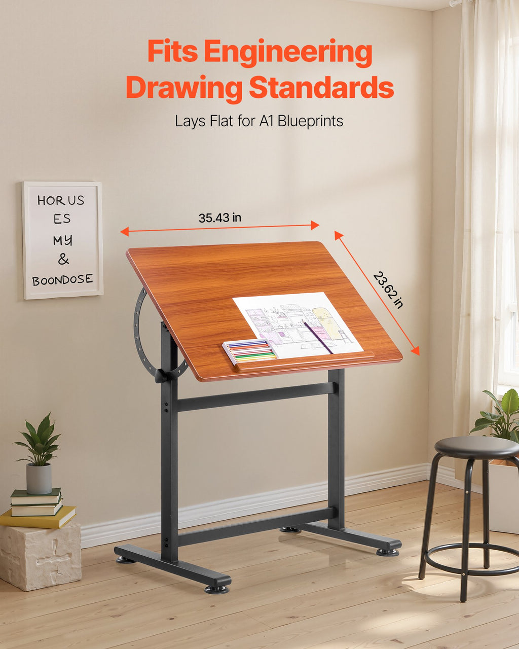 Adjustable Drafting Table with 0–90° Tilt Wooden Drawing Top – image 4