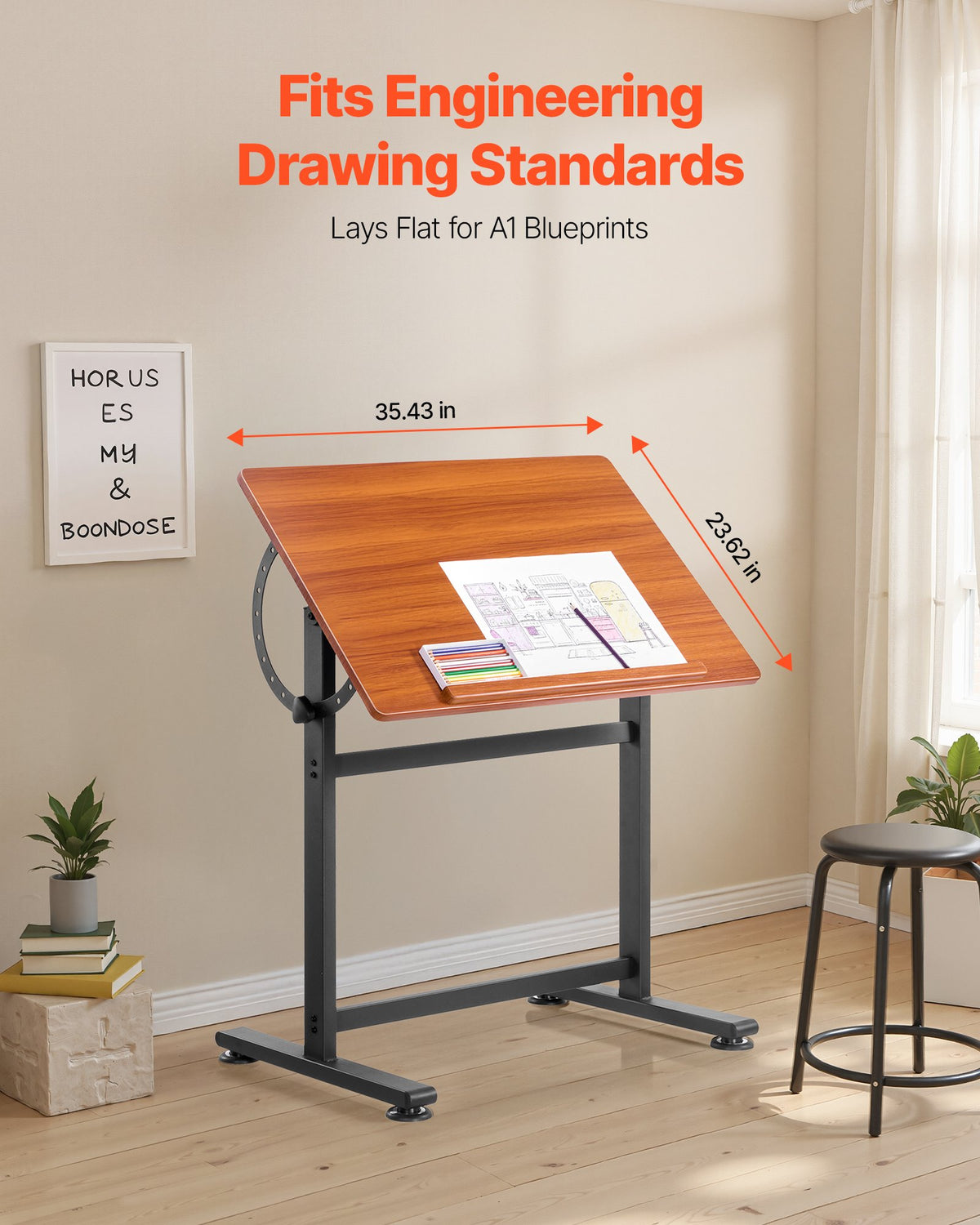 Adjustable Drafting Table with 0–90° Tilt Wooden Drawing Top – image 4