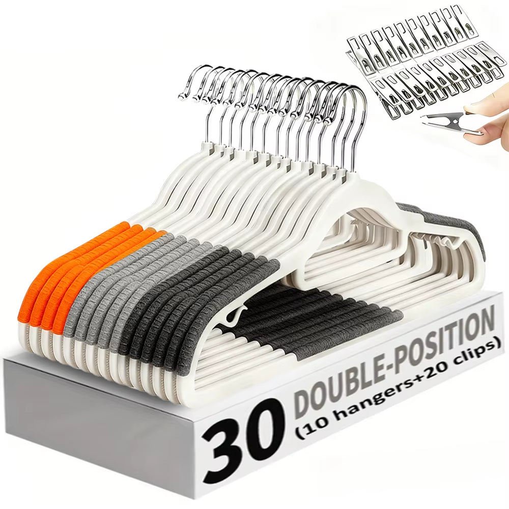 Velvet Hangers - 10 Pack Non-Slip with 20 Clips