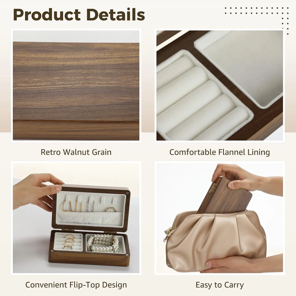 Travel Jewelry Case – Compact Walnut Wood Organizer for Rings – image 5