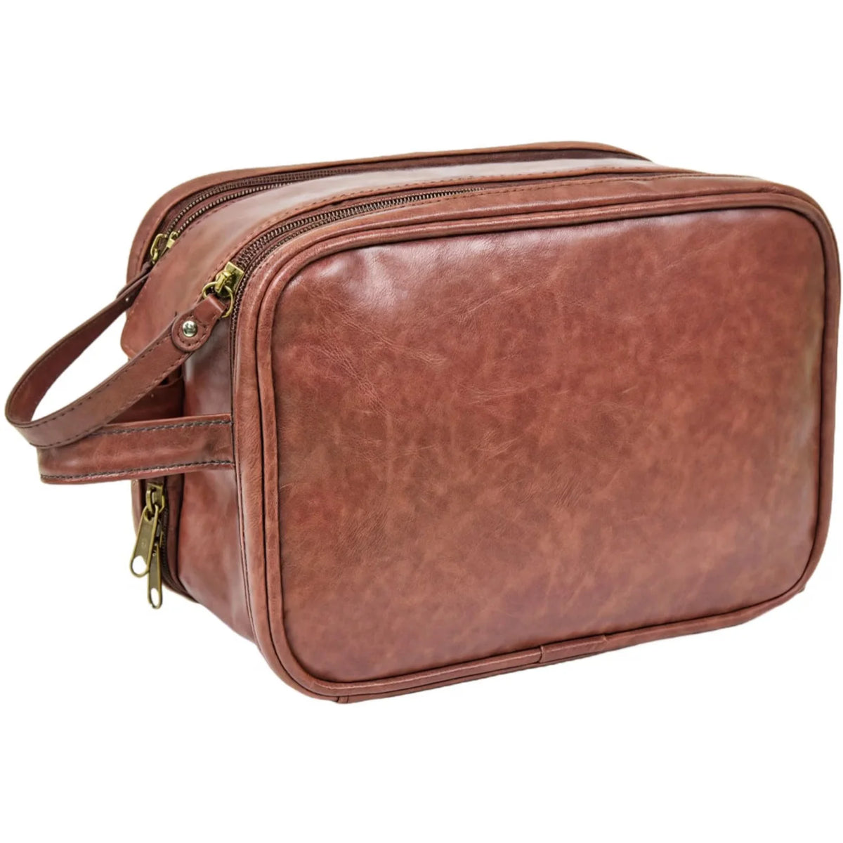 Men's Toiletry Bag, Brown PU Leather Hanging Dopp Kit