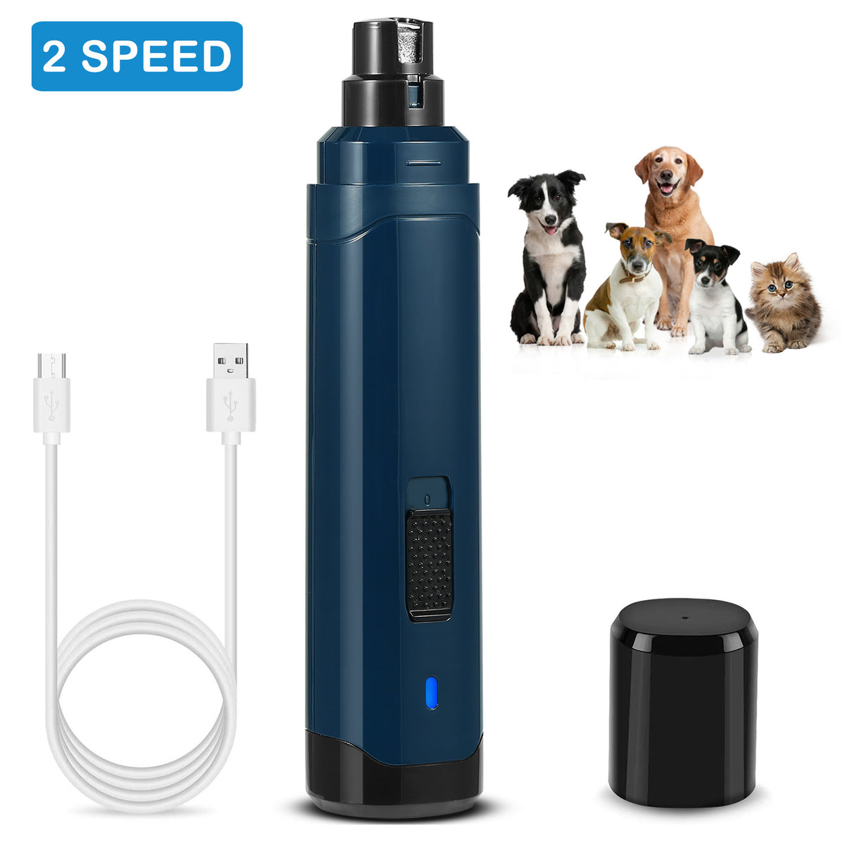 Dog Nail Grinder, 2-Speed Quiet USB Rechargeable Pet Nail Trimmer – image 2