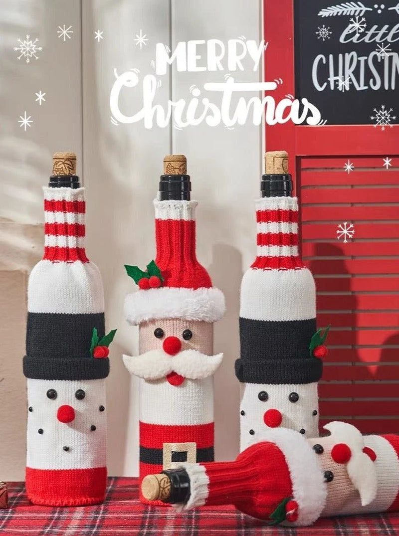 Knitted Christmas Wine Bottle Covers – Set of 3