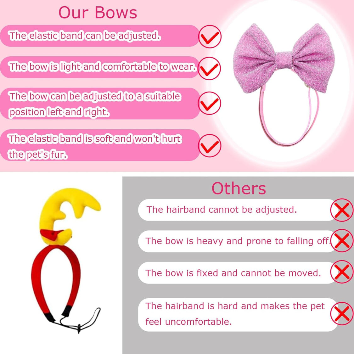 Dog Hair Bows, 4-Pack Adjustable Bow Headbands for Pets – image 2