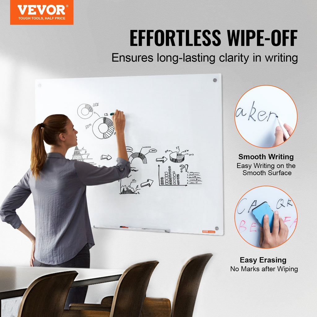Magnetic Glass Whiteboard 48 x 32 in, Frameless Dry Erase Board – image 3