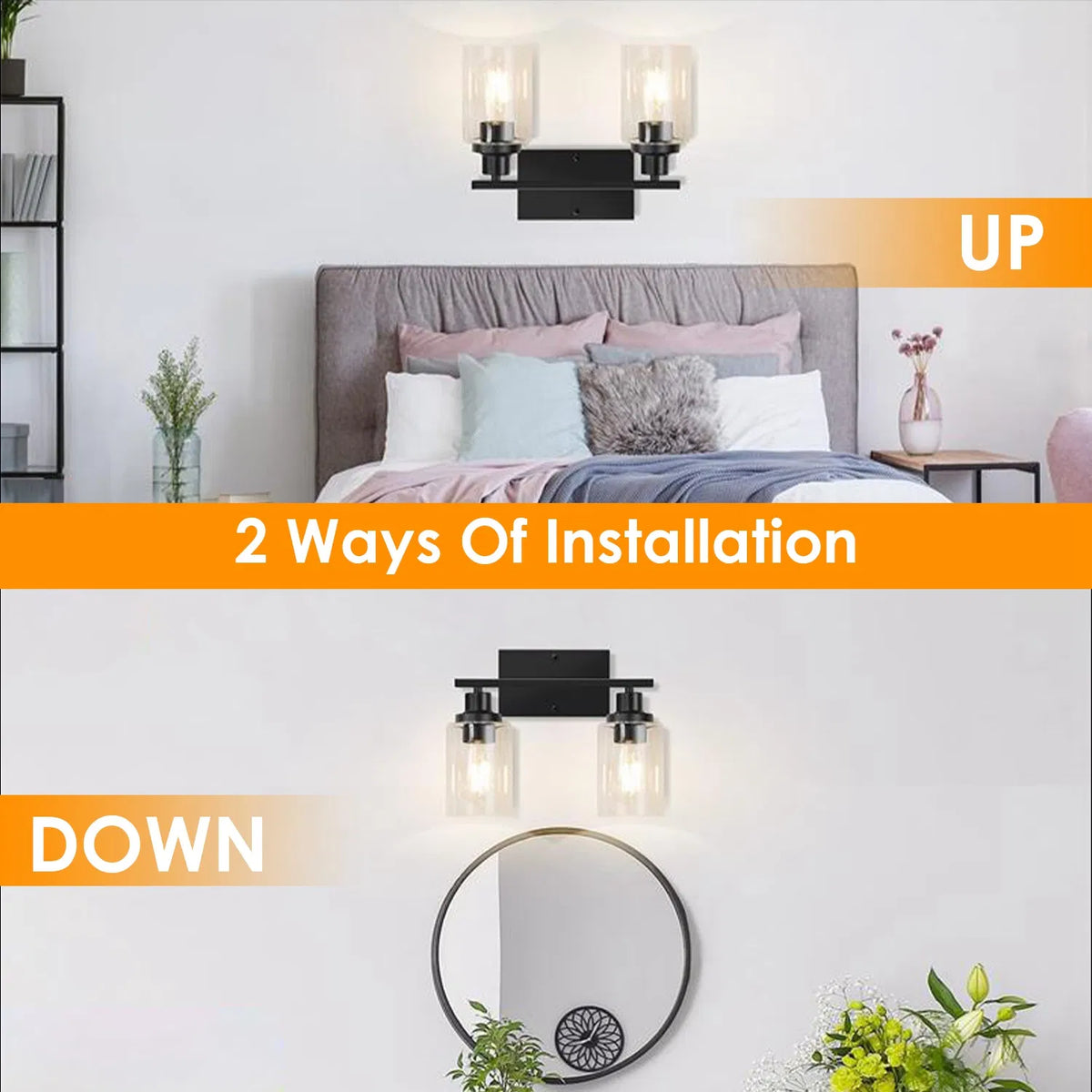 3-Light Matte Black Vanity Light with Clear Glass Shades