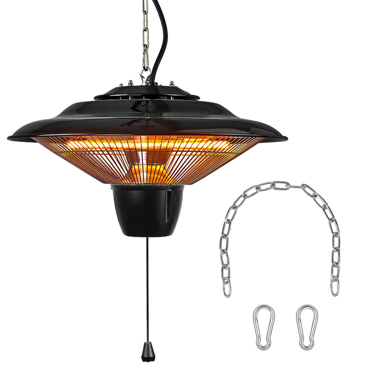 1500W Hanging Electric Patio Heater with Chain and 2 Heat Levels