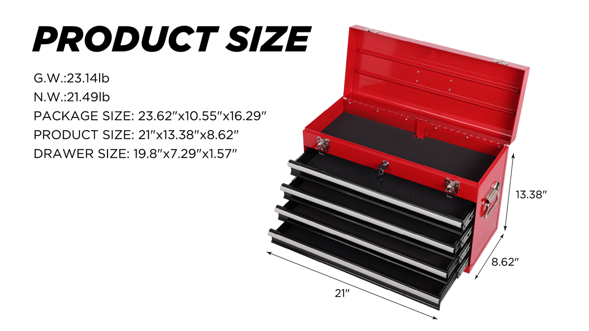 Metal Tool Box with 4 Drawers, 21 in Portable Locking Tool Chest – image 12