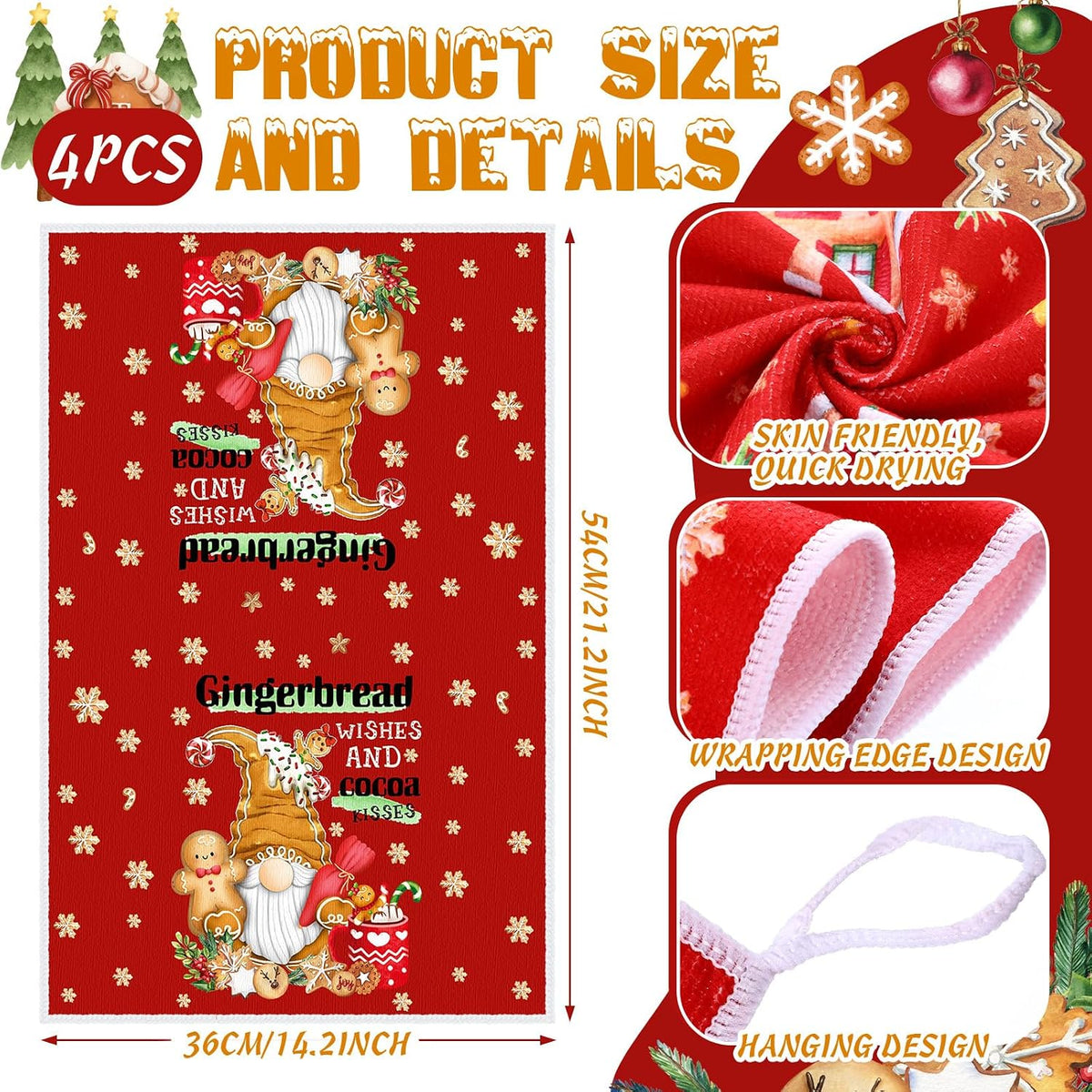 Gingerbread Christmas Kitchen Towel, Mitt and Pot Holder Set, 12 Pc – image 3