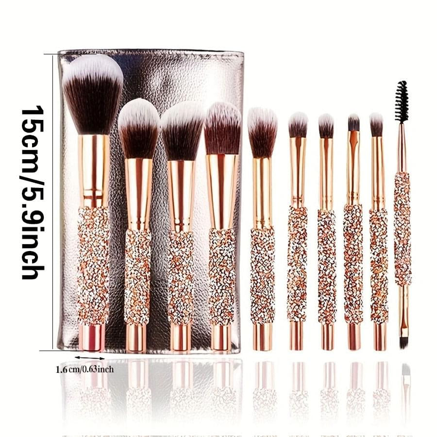 Makeup Brush Set 10 Piece, Crystal Handle Face & Eye Brushes – image 6