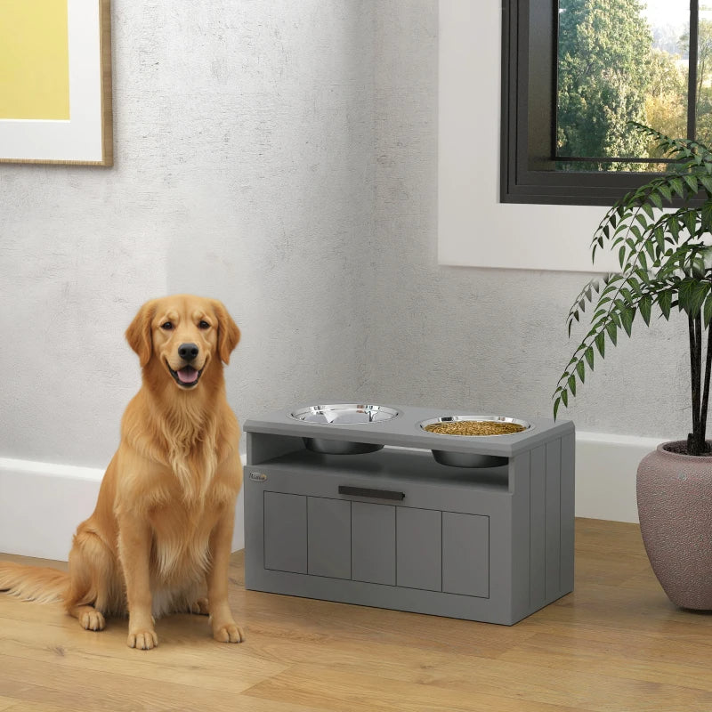 Elevated Dog Bowl Stand with Storage Drawer and 2 Steel Bowls – image 6