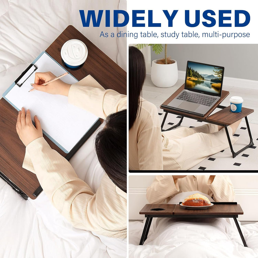 Adjustable Laptop Desk, Foldable Solid Wood Bed Table – image 7