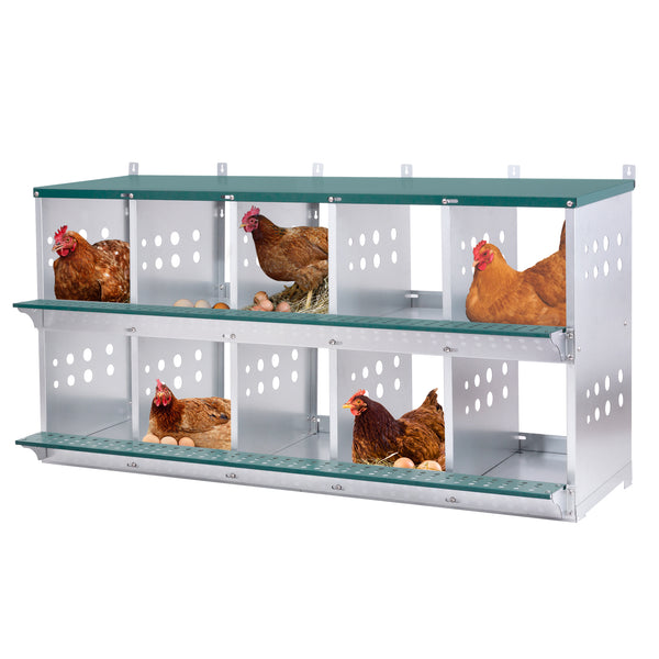 10 Bay Galvanized Steel Hen Nest Box, Wall Mount, Vented