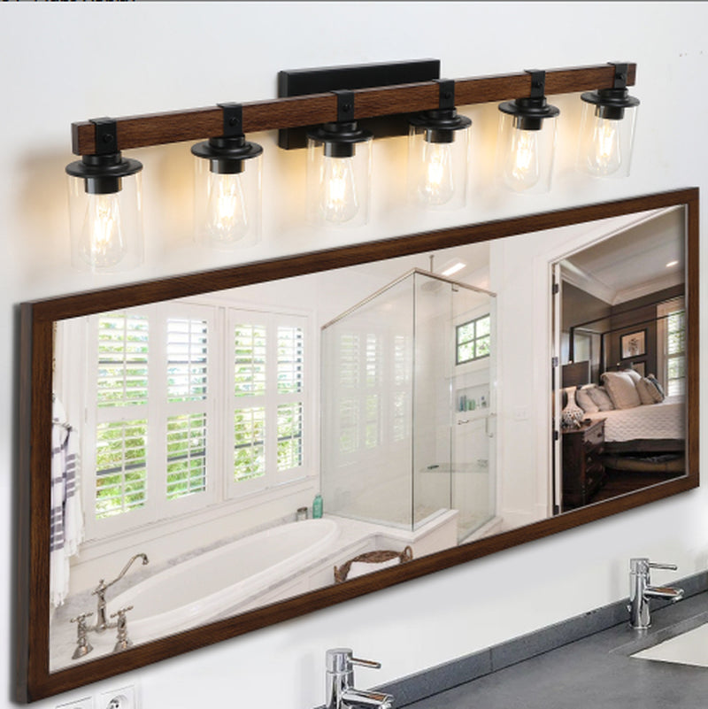 42 Inch Rustic 6-Light Vanity Light with Glass Shades and Wood Accent – image 6