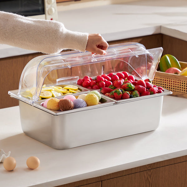 Countertop Food Serving Display with 4 Pans and Clear Roll-Top Lid – image 1