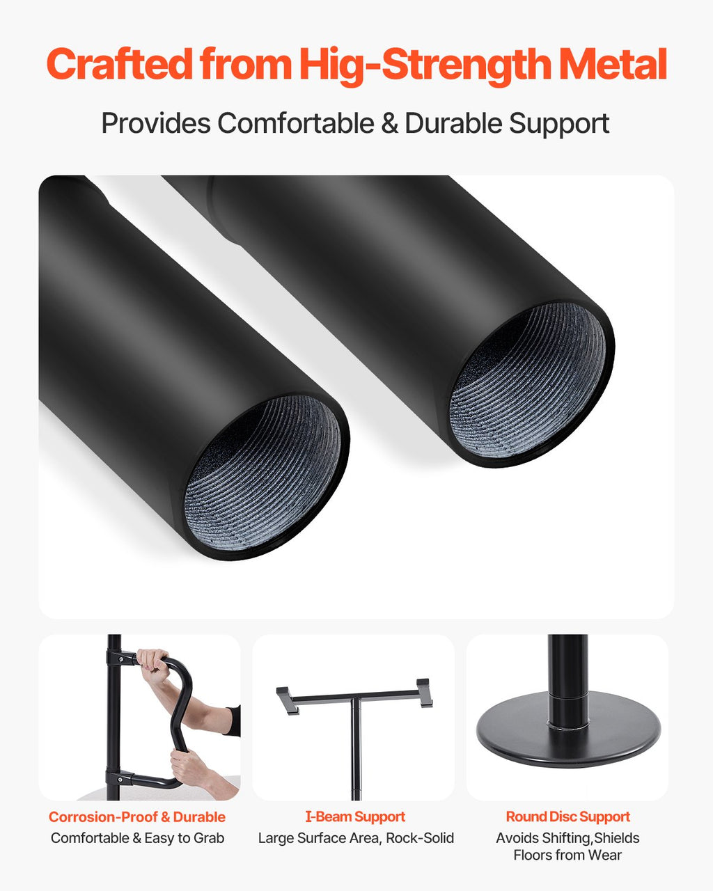 Floor-to-Ceiling Tension Support Pole with Curved Grab Handle, 7–10 ft – image 5