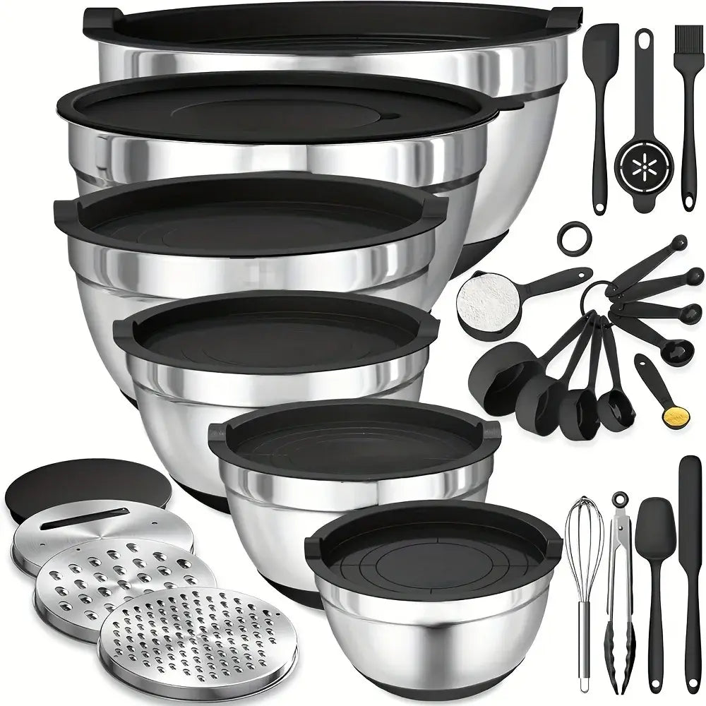 Mixing Bowl Set 17-Piece Stainless Steel with Lids & Graters