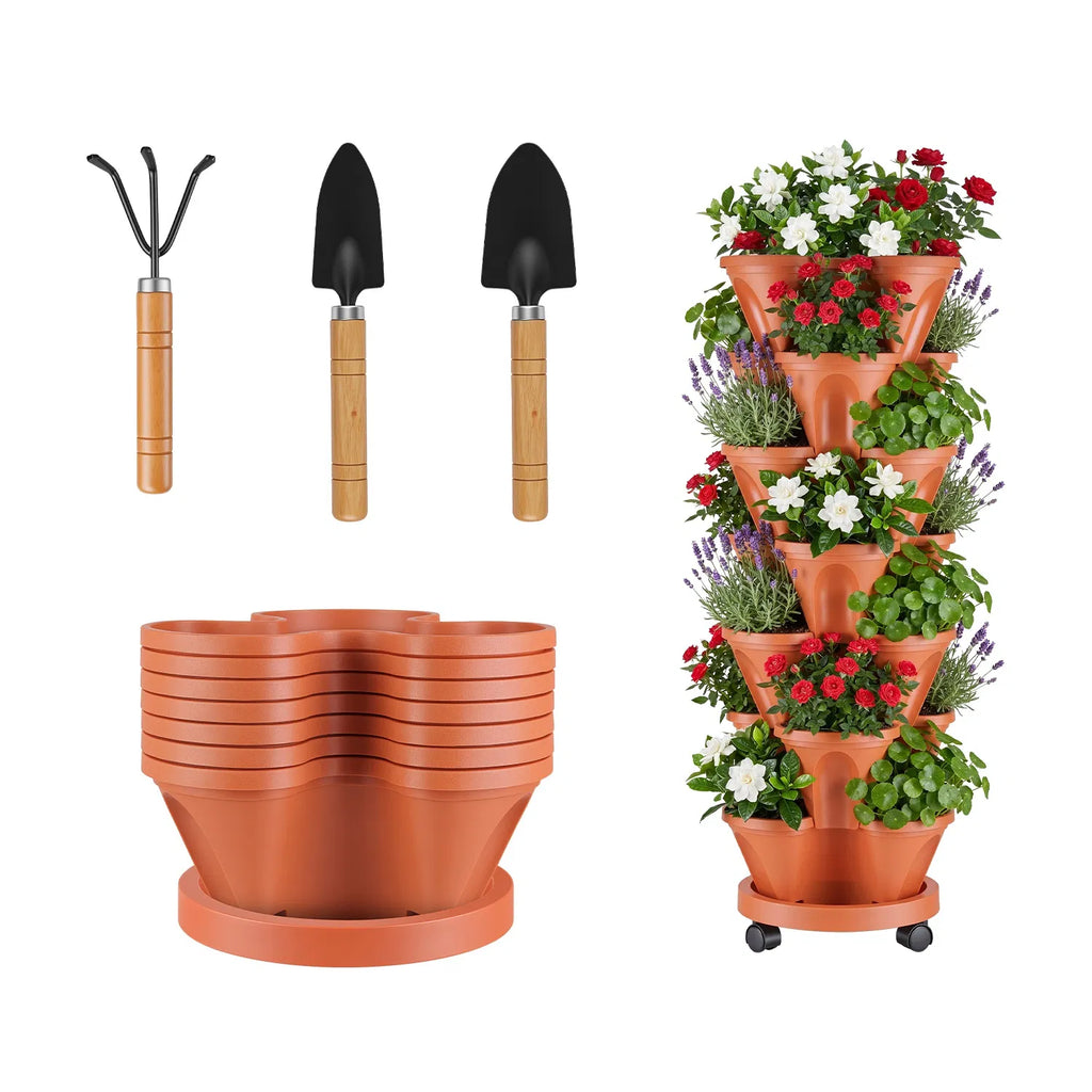 7-Tier Stackable Vertical Planter Tower with Wheels and Tools – image 15