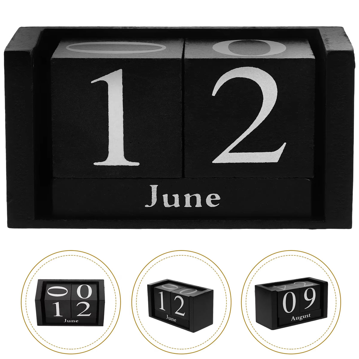 Perpetual Desk Calendar - Wooden Block Calendar, Black – image 2