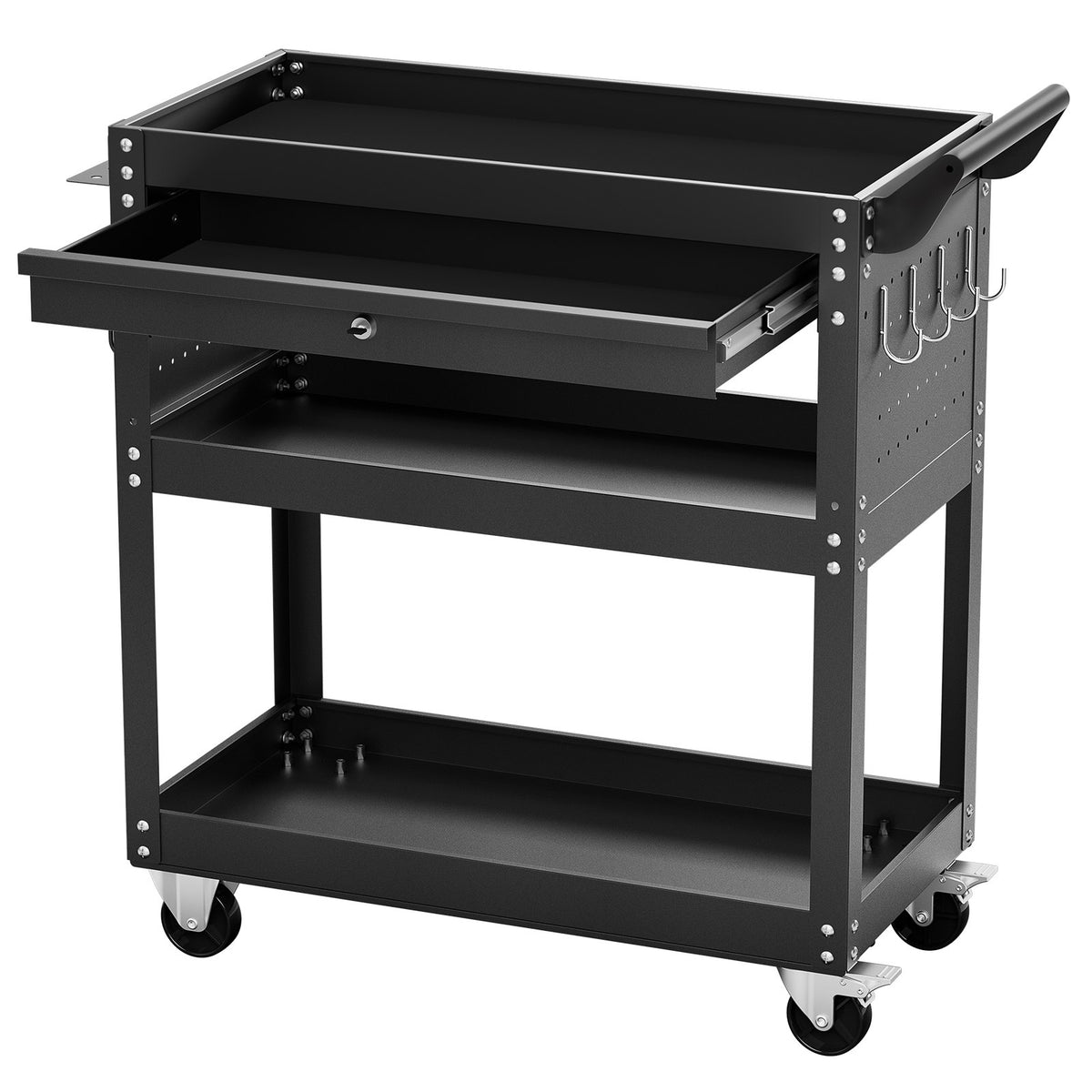 Rolling Tool Cart 4-Tier 350 lb with Lockable Drawer