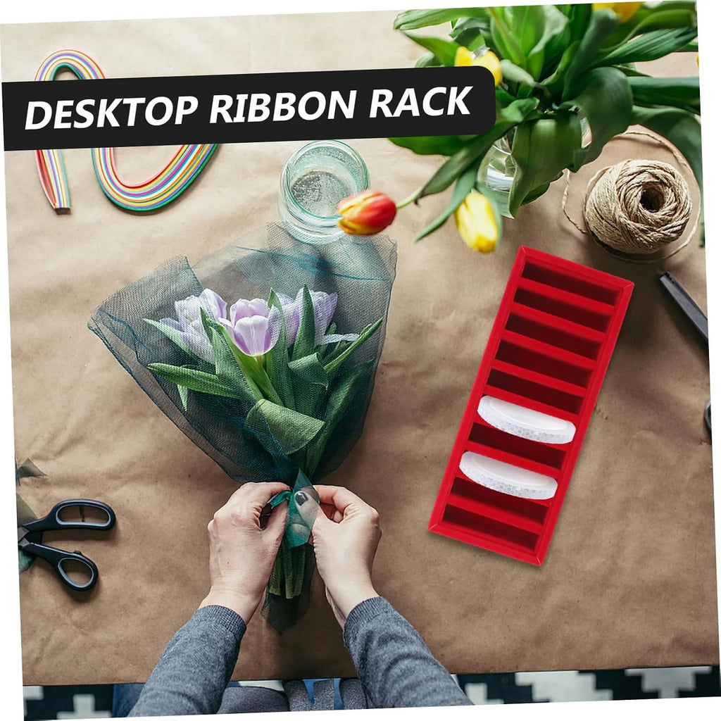 Ribbon Storage Box, Red Craft Organizer with Compartments – image 6