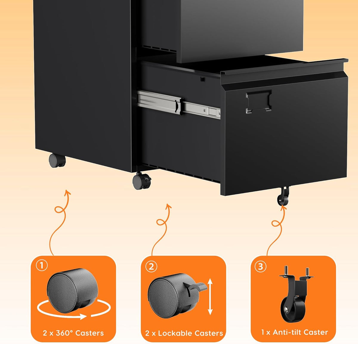 File Cabinet 2-Drawer Mobile, Rolling Home Office Storage – image 5