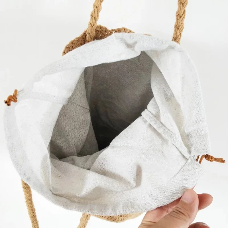 Scalloped Knit Tote Bag – Braided Strap Drawstring Tote – image 5