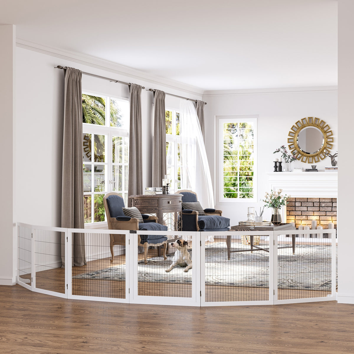 6 Panel Freestanding Wooden Pet Gate with Support Feet – image 2