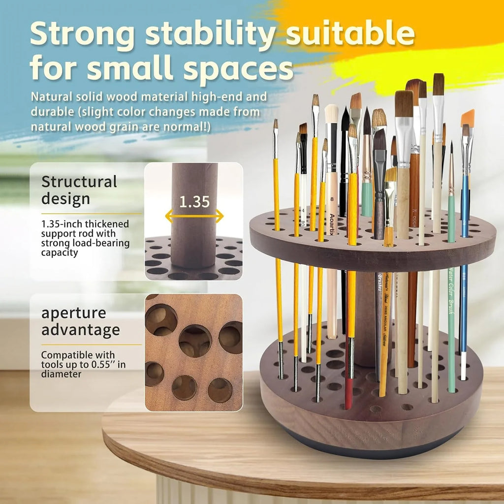 Paint Brush Holder, 360° Rotating Hardwood Desk Organizer – image 7