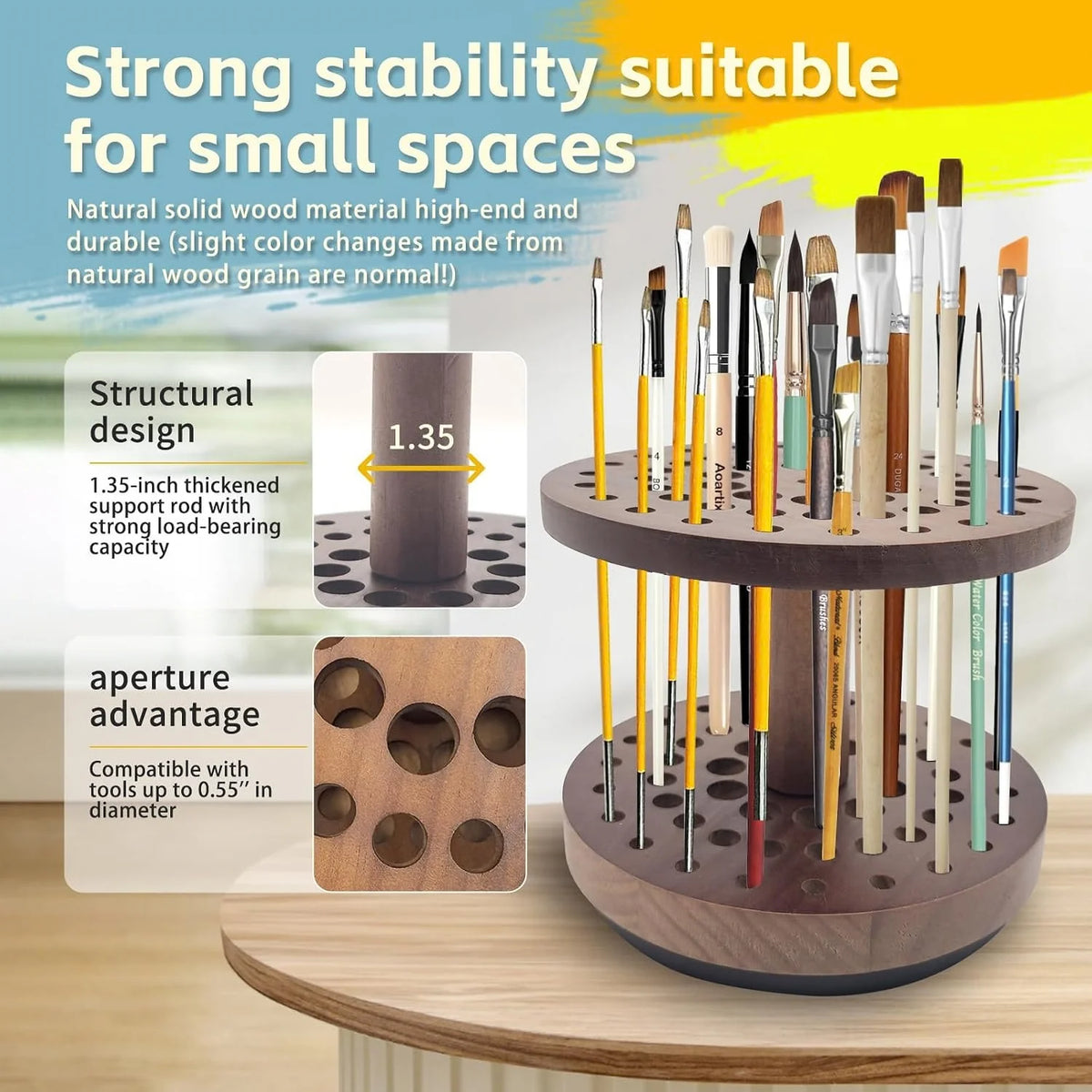 Paint Brush Holder, 360° Rotating Hardwood Desk Organizer – image 7