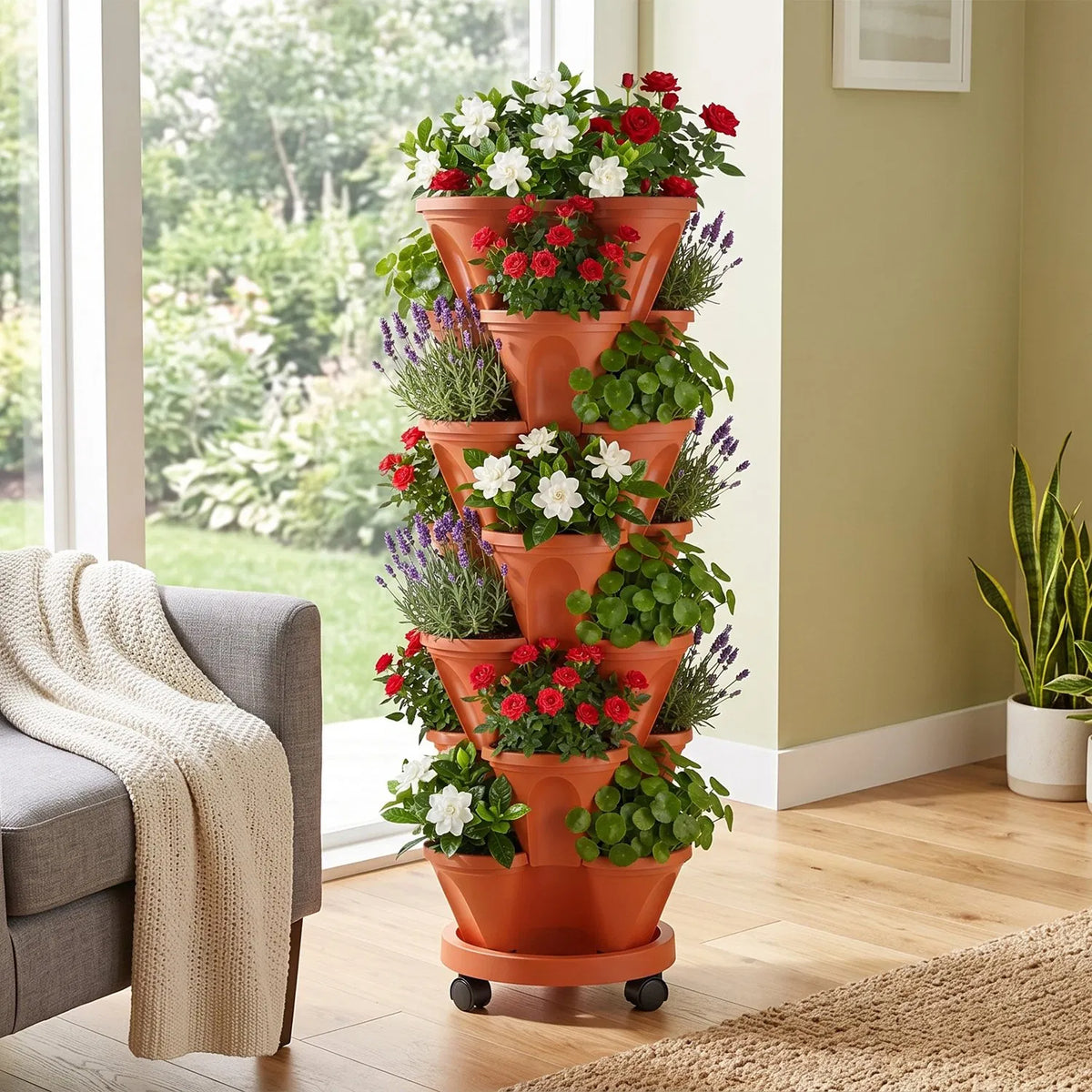 7-Tier Stackable Vertical Planter Tower with Wheels and Tools – image 12