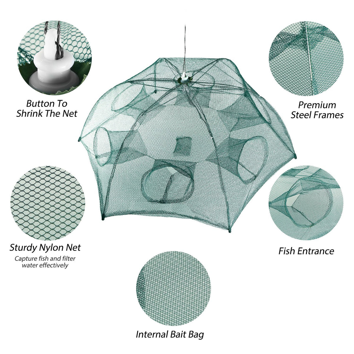 Foldable Fishing Bait Trap Net with 6 Entrances – image 13
