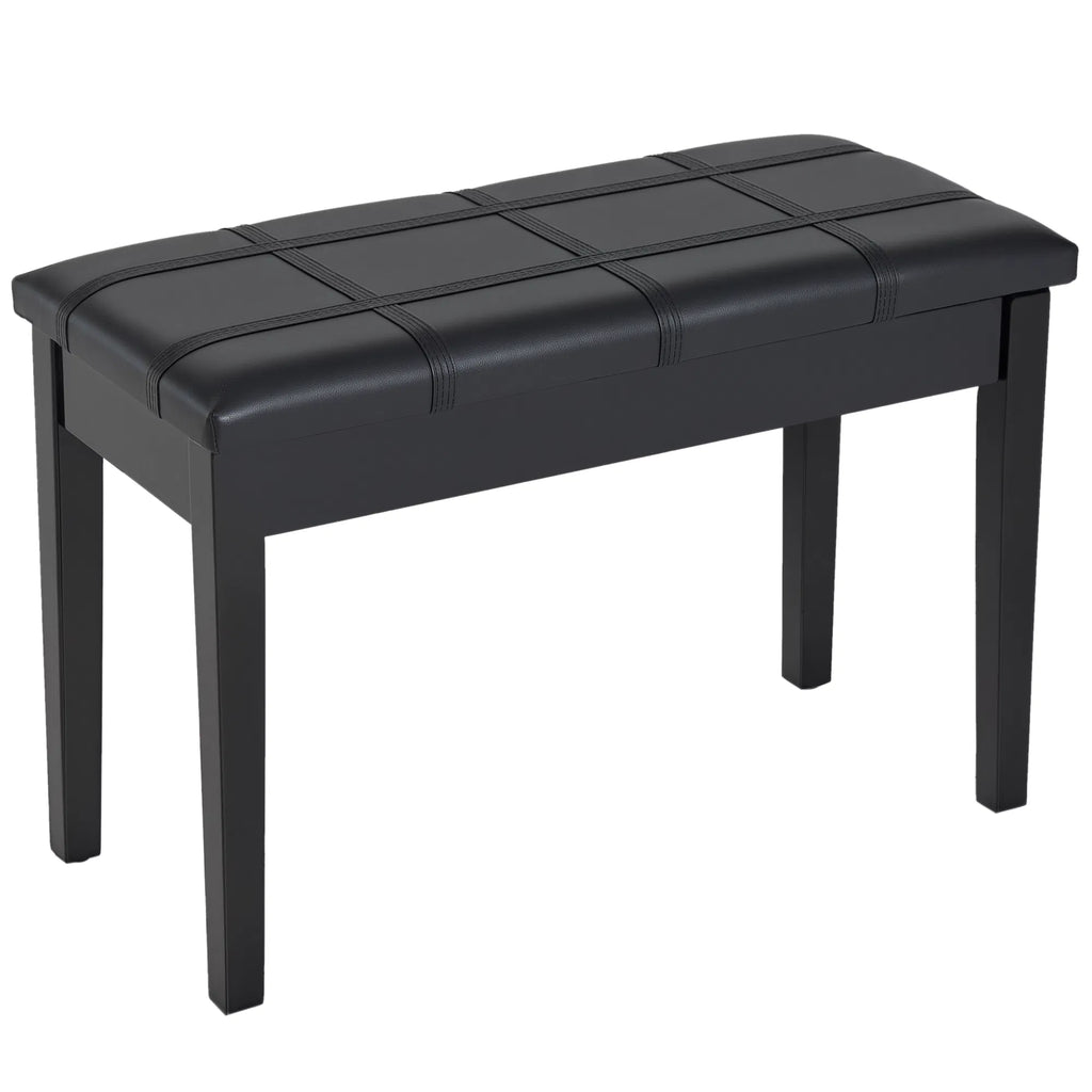 Classic Piano Bench Stool with Music Storage, PU Leather, Black – image 2
