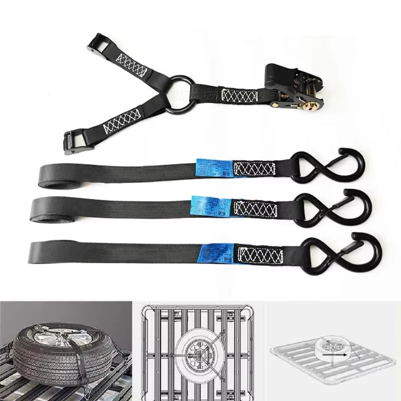 Roof Rack Spare Tire Strap Kit, 3-Point Ratchet Tie-Down – image 3