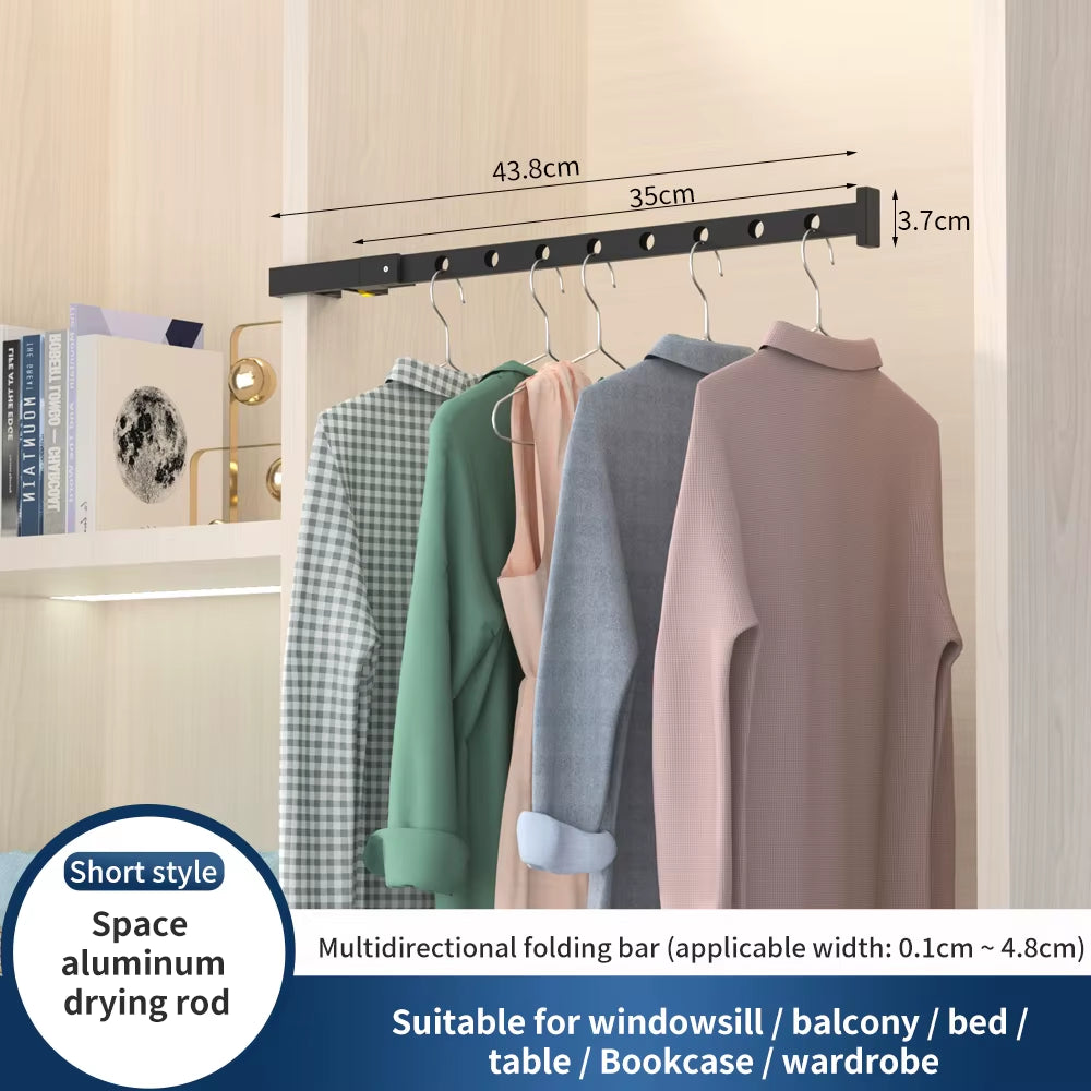 Wall Mounted Clothes Drying Rack – Foldable Aluminum Hanger Bar