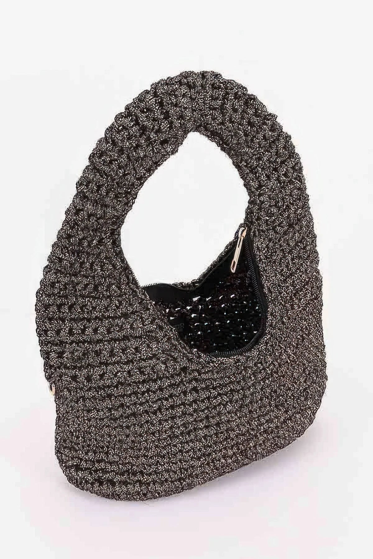 Crochet Woven Hobo Bag with Detachable Chain Strap – image 3