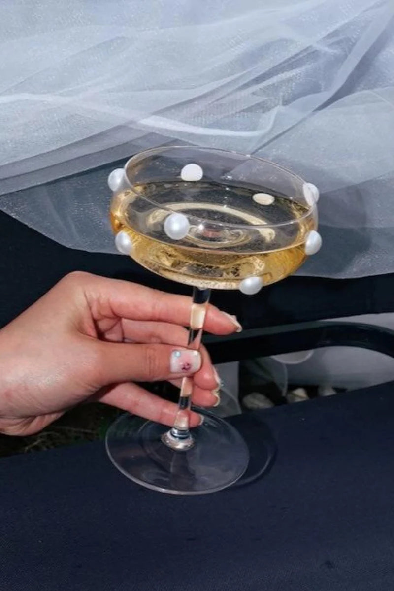 Mouth Blown Pearl Dot Champagne Coupe Glass – image 6