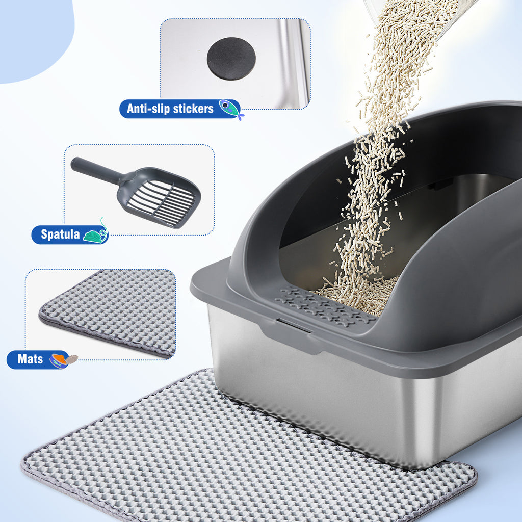 Stainless Steel Cat Litter Box with Lid Large with Scoop and Mat – image 5