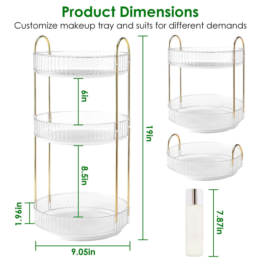 Rotating Makeup Organizer, 3-Tier 360° Perfume and Cosmetic Tray – image 4