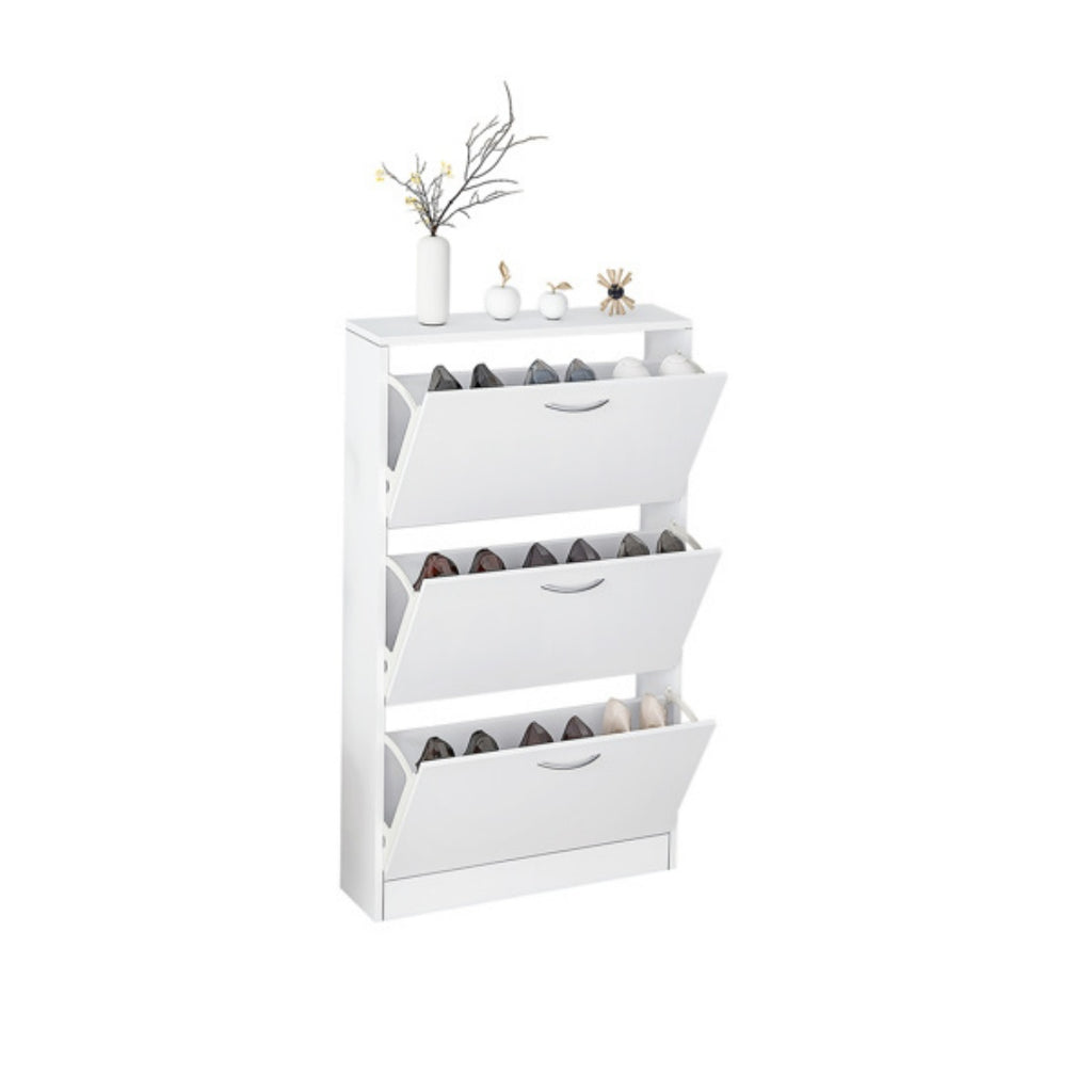 Shoe Cabinet for Entryway, Narrow 3-Drawer Flip-Down Storage, White – image 6