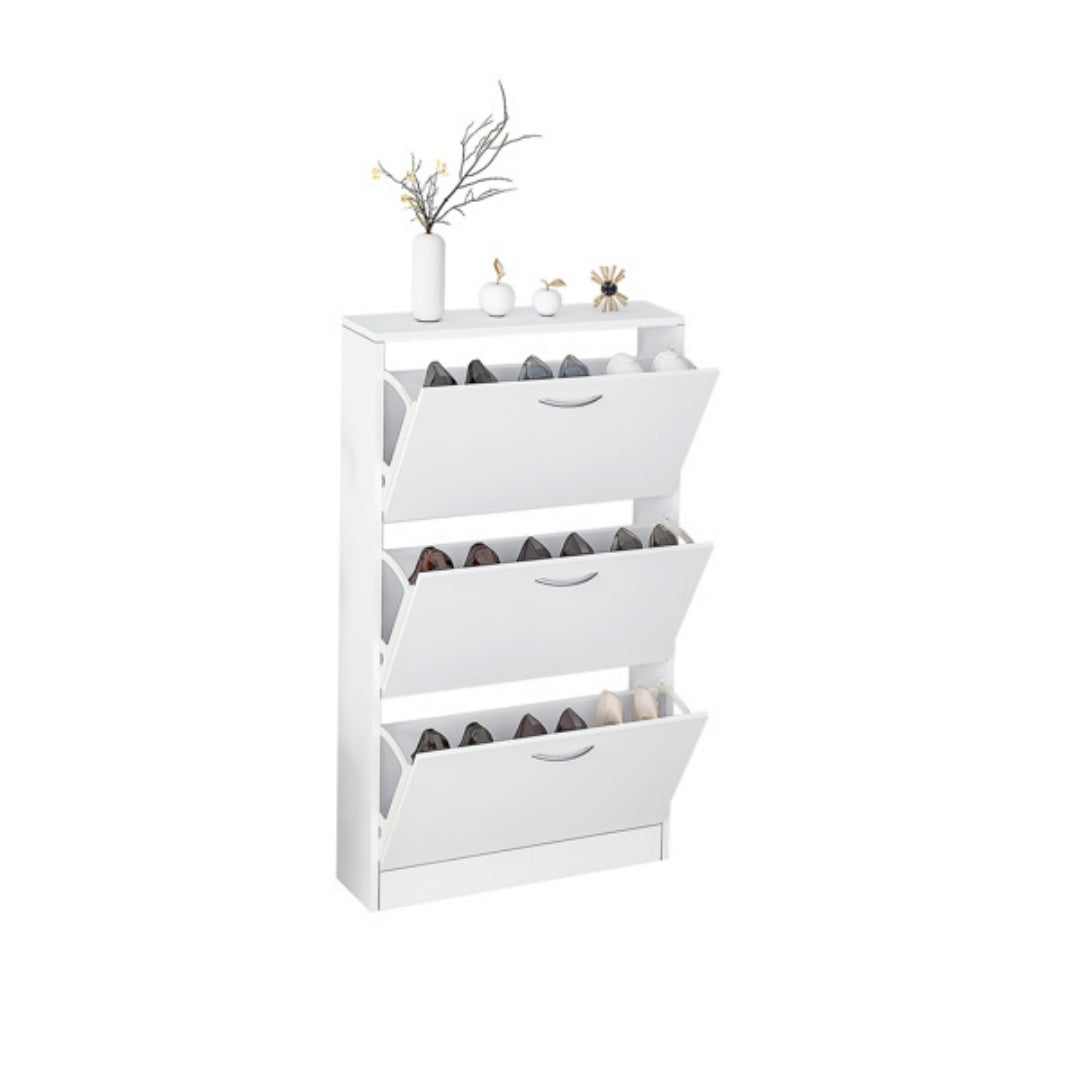 Shoe Cabinet for Entryway, Narrow 3-Drawer Flip-Down Storage, White – image 6