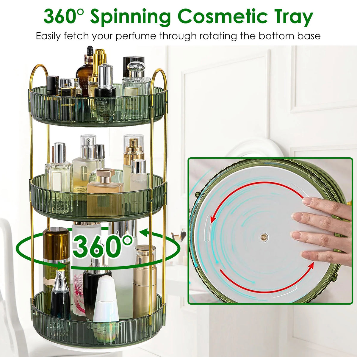 Rotating Makeup Organizer, 3 Tier 360 Degree Countertop Shelf – image 6