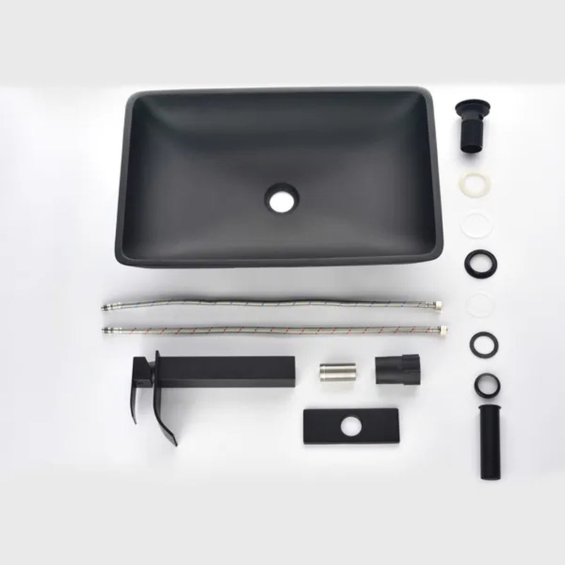 Black Glass Rectangular Vessel Sink with Faucet and Pop-Up Drain Set – image 2