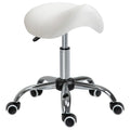 Cream White Rolling Salon Stool with Adjustable Height – image 1