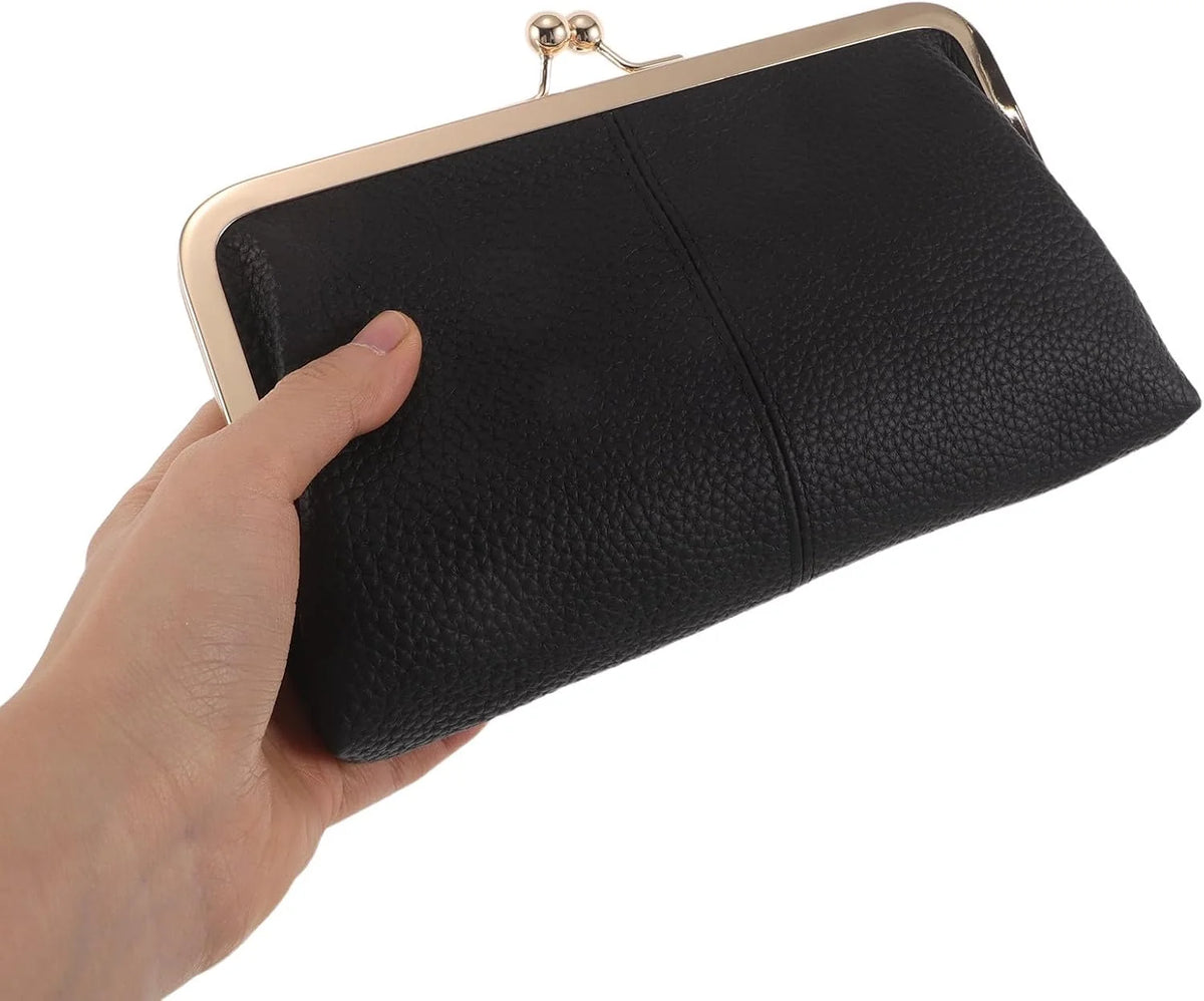 Kiss Lock Wallet for Women, Black Leather Clutch with Card Slots – image 4