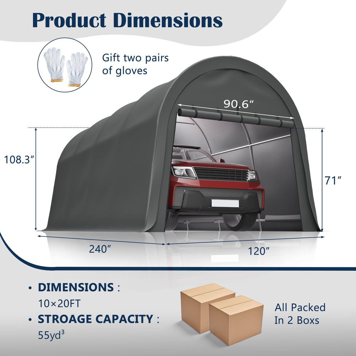 Heavy Duty 10 x 20 ft Snow-Resistant Carport with Steel Frame – image 2