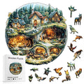 Wooden Jigsaw Puzzle Round, Gnome Village