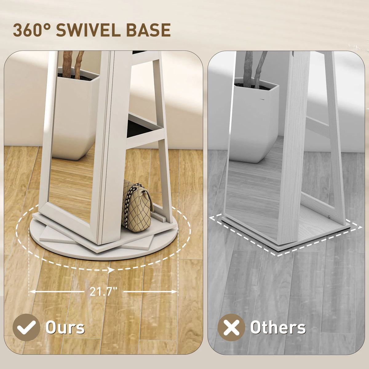 Floor Standing Jewelry Cabinet with LED Lights and Swivel Mirror – image 4