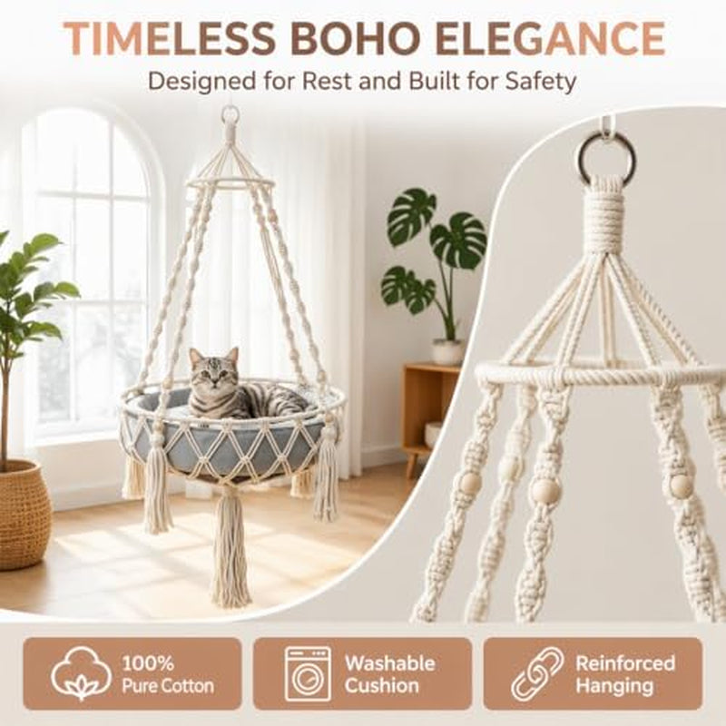Cat Swing Hammock – Handwoven Hanging Bed with Cushion – image 5