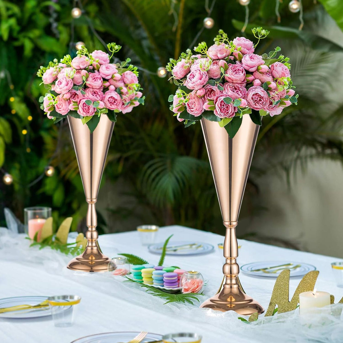 Gold Metal Trumpet Vase Centerpieces Set of 10, 14 in Tall – image 9
